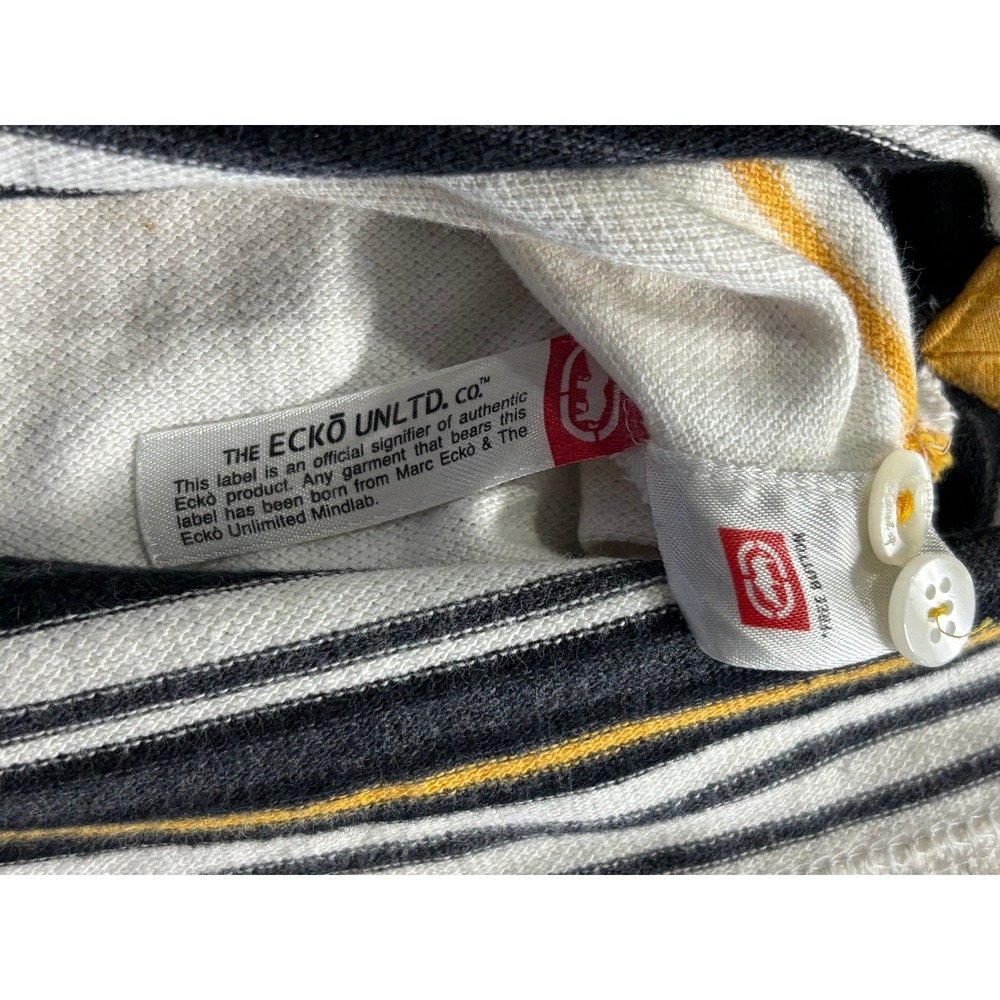 Ecko Unltd Mens 2XL Striped Polo Shirt White Black Orange Rhino Logo Streetwear - Picture 11 of 11